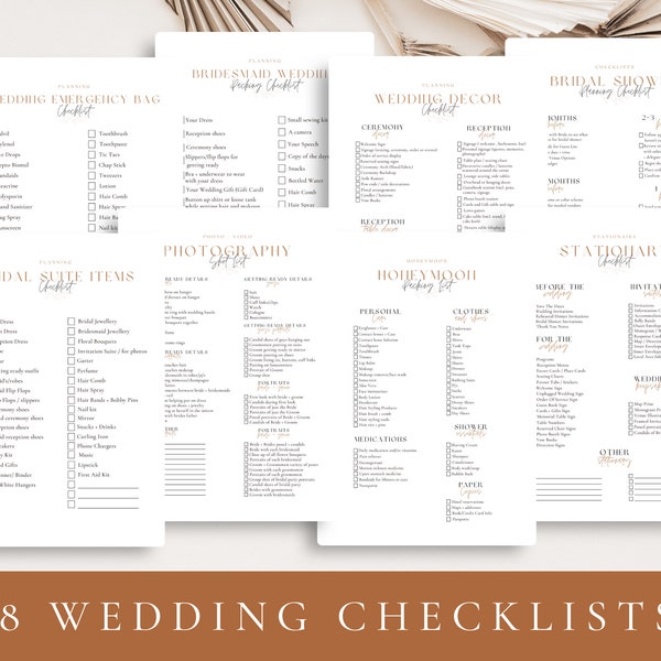 Lista de verificação de planejamento de casamento, lista de fotos, planejamento de casamento para impressão, lista de verificação de planejamento, listas de verificação de casamento, lista de verificação do dia do casamento