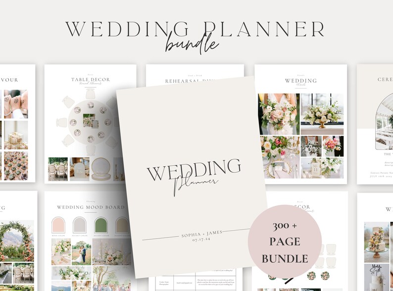 300 Page Canva Wedding Planner Template Bundle, Wedding Planner,Wedding Itinerary,Wedding Planning Book,Wedding Planning Checklist,Binder image 1