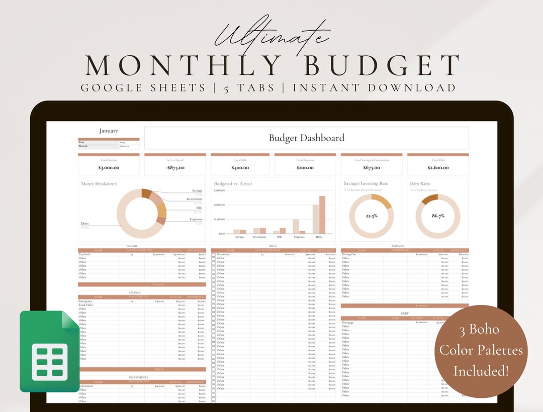 Ultimate Monthly Budget Spreadsheet Template for Google Sheets ...