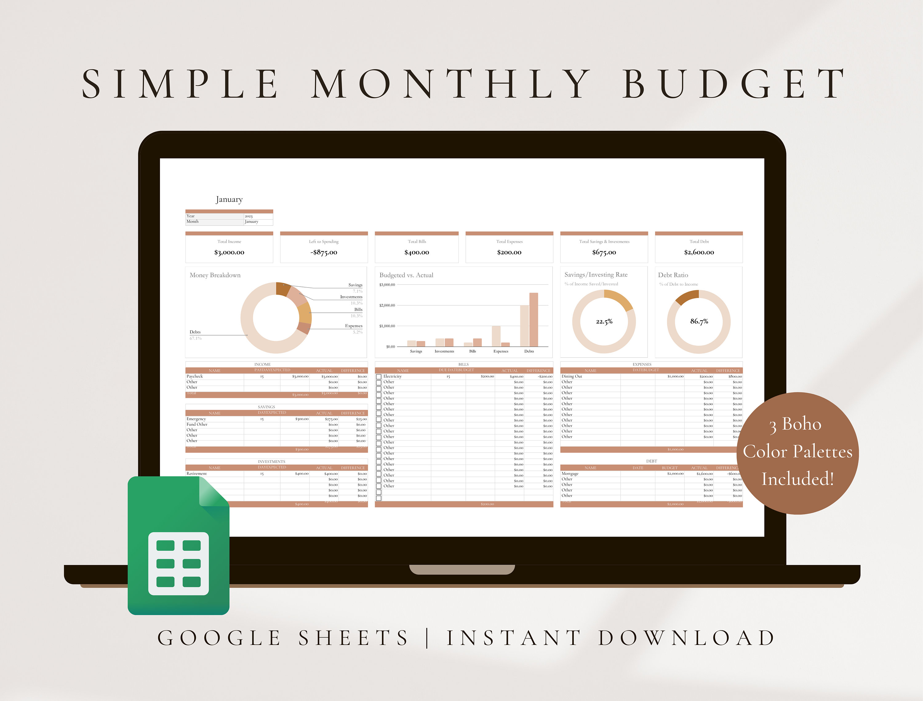 Monthly budget preview