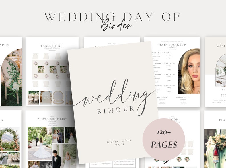 The Ultimate 120 Page Wedding Day Binder Template, Wedding Day Coordination, Wedding Day Information,Wedding Itinerary,Wedding Planner,Canva image 1