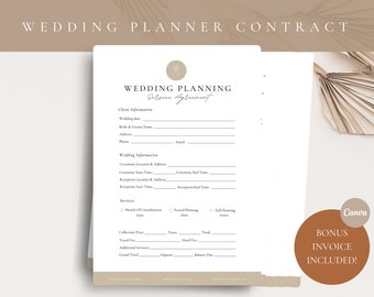 Acuerdo de servicio de planificación de bodas profesional, contrato de planificación de bodas, acuerdo de planificación de bodas, plantilla CANVA del coordinador de eventos