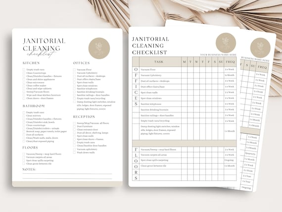 EDITABLE Janitorial Cleaning Check List,Company Cleaning Checklist,Cleaning Service Checklist,Cleaning Business Checklist,School Janitorial