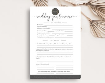 Photography questionnaire template, Wedding photography questionnaire template, Wedding questionnaire, Photography Forms, CANVA template