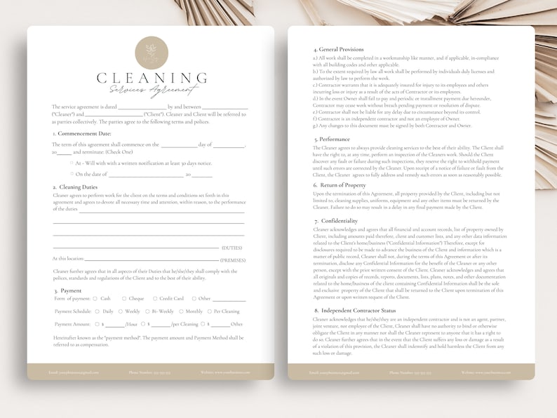 Editable Cleaning services agreement,Cleaning Contract,Cleaning services contract,Commercial,Residential cleaning agreements,CANVA image 2