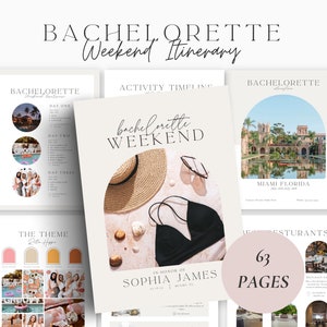 63 Page Bachelorette Weekend Planner,Weekend Itinerary,Bachelorette Itinerary Template, Bachelorette Party Invite,Editable Itinerary Canva,