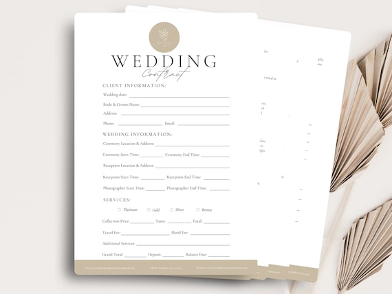 Wedding Photography Contract Template, Photography Forms, 5 page Contract Template,Photography Contract for Photographers,CANVA Template