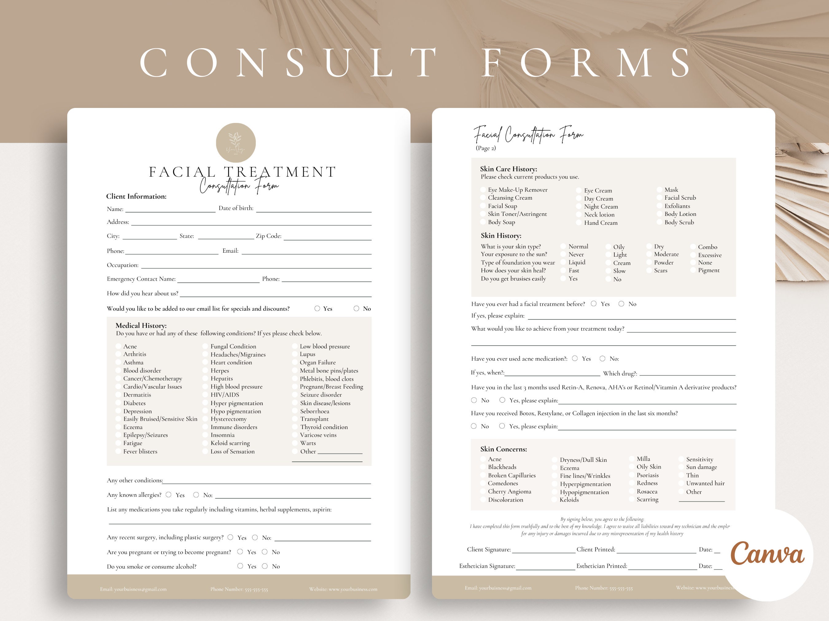 Facial Paperwork Professional Facial Treatment Forms,editable Esthetician Templates ...
