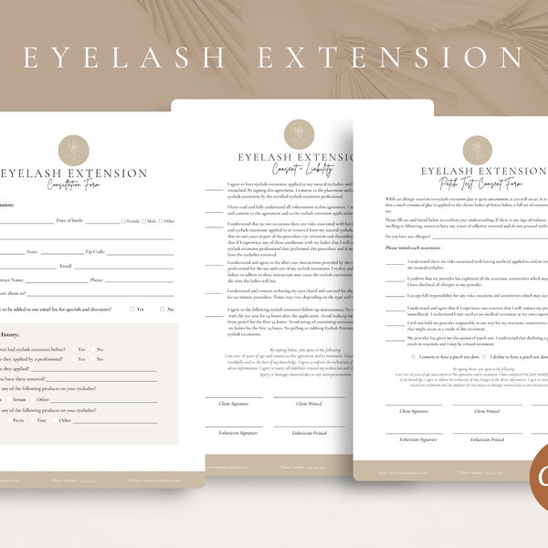 Professional Eyelash Extension Forms,Editable Lash Consent Template, Lash Tech Consultation,Esthetician Templates, Lash Technician,CANVA