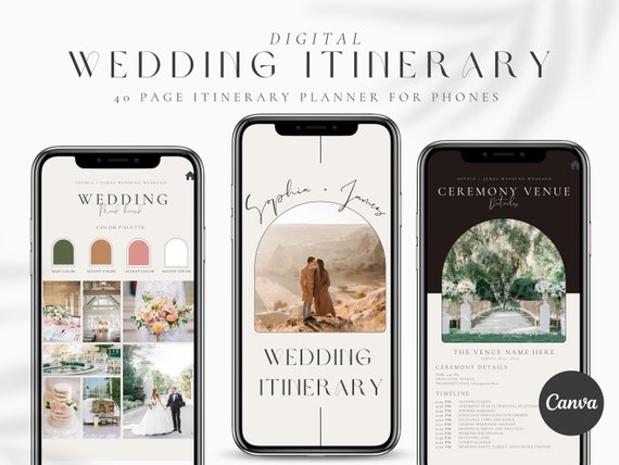 Personal Digital Wedding Itinerary Template,Itinerary Template,Iphone,Android Wedding Weekend Itinerary,Editable Template Download,CANVA