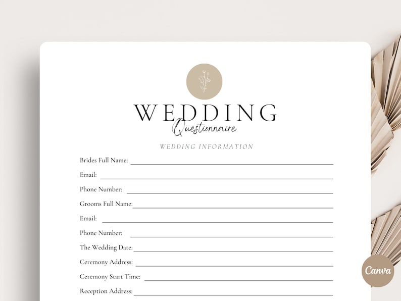 Professional Wedding Planner Client Questionnaire and Etsy