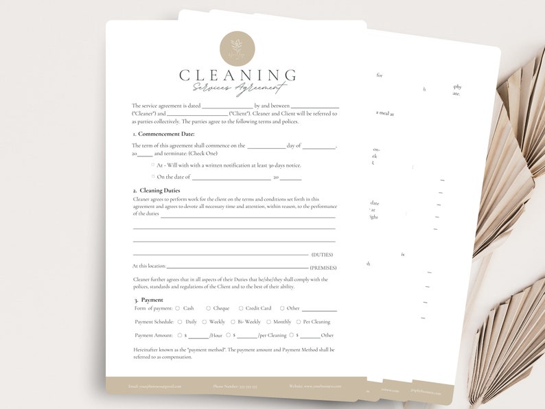 Editable Cleaning services agreement,Cleaning Contract,Cleaning services contract,Commercial,Residential cleaning agreements,CANVA image 1