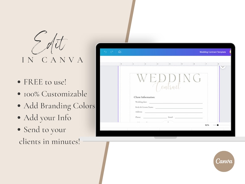 Wedding Photography Contract Template, Photography Forms, 5 page Contract Template,Photography Contract for Photographers,CANVA Template zdjęcie 5