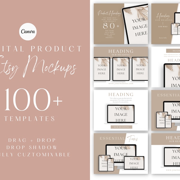 Etsy Listing Mockup, Digital Product Mockup,Sell on Etsy, Planner Mockup, Canva Mockup Template, Canva Listing Template, Mockup Bundle,BOHO