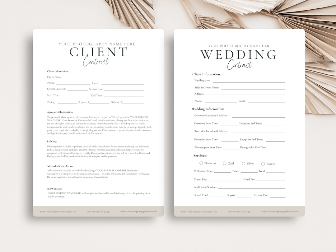Wedding Photography Contract Template, Forms for Photographers, Client ...