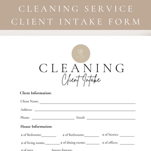 Cleaning Services Client Intake Form Editable Residential and - Etsy