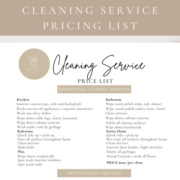 Professional Cleaning Service Pricing List,Editable Pricing List,House Cleaning Template,Cleaning Service Business,Cleaning Service Form