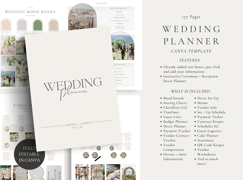 300 Page Canva Wedding Planner Template Bundle, Wedding Planner,Wedding Itinerary,Wedding Planning Book,Wedding Planning Checklist,Binder image 2