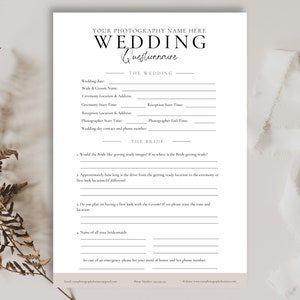 Wedding Photography Questionnaire,Wedding Client Checklist,Editable Wedding Questionnaire,DOWNLOAD, Photographer Business Form, CANVA
