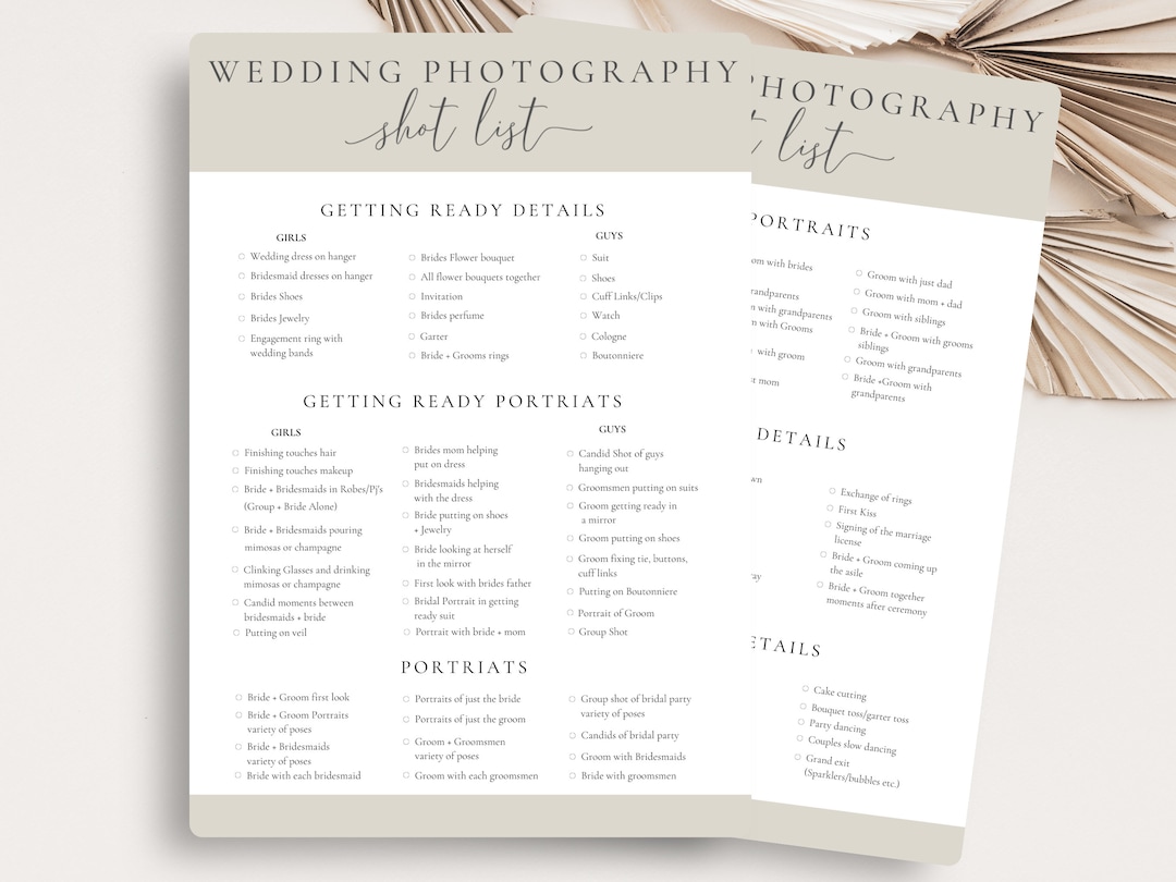 Wedding Photography Shot List,wedding Photographer Shot List,printable ...