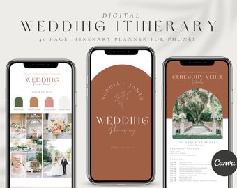 Digital Wedding Itinerary Template,Boho Wedding Planner Template,Iphone, Android Wedding Weekend Itinerary,Editable Template Download, CANVA