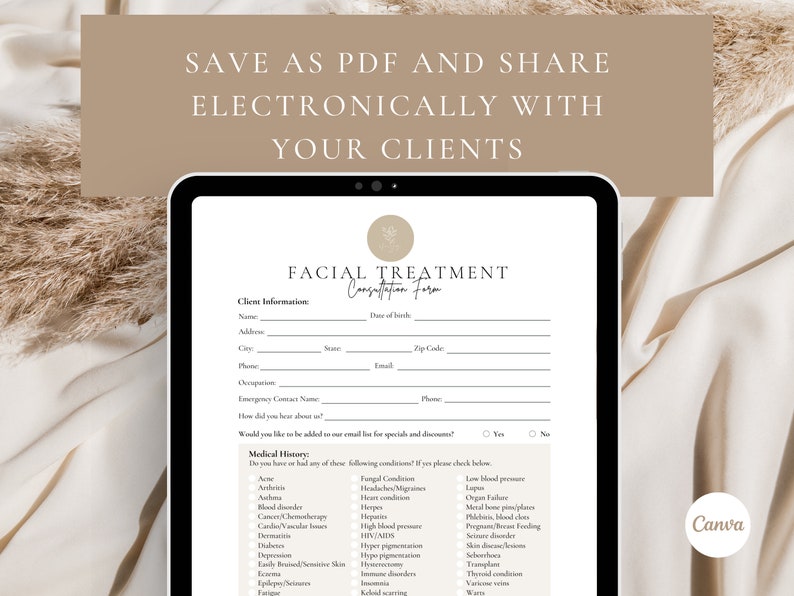 EDITABLE Facial Consultation Form, Client Intake Form,beauty Salon ...