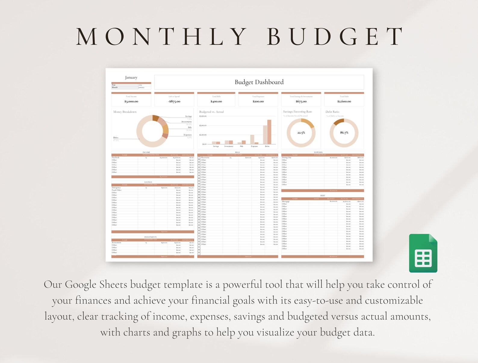 Ultimate Monthly Budget Spreadsheet Template for Google Sheets ...
