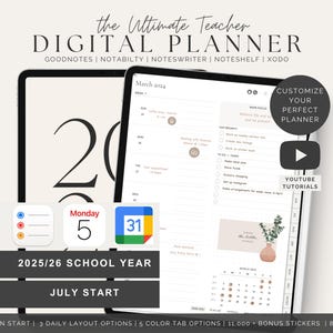 Planificador digital para docentes 2025/26, Goodnotes, Notability, iPad, académico, diario y semanal.