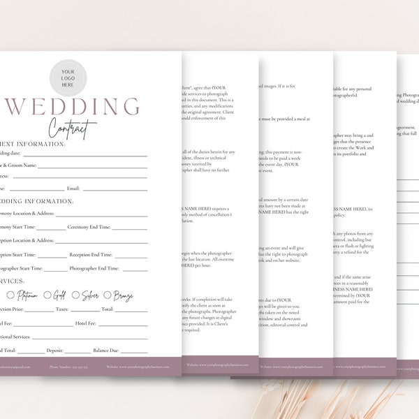 Wedding Photography Contract Template, Forms For Photographers, Client Agreement, Photography Client Contract, CANVA Template, EDITABLE