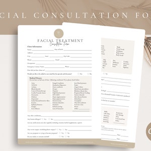 Modèle CANVA MODIFIABLE de consultation du visage, Formulaire d'admission client, Salon de beauté imprimable, Formulaires modifiables de spa, Entreprise de soins de la peau, Esthéticienne