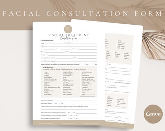 EDITABLE Facial Consultation Form, Client Intake Form,Beauty Salon Printable,Editable Spa Forms,SkinCare Business,Esthetician CANVA Template