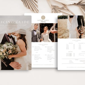 3-seitige Hochzeitsfotografie Preisvorlage, Sitzungspreisführer Liste Fotografen, Preisführer, Fotopreisliste, EDITIERBARE CANVA-VORLAGE