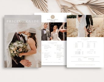 3 Page Wedding Photography Pricing Template,Session Price Guide List Photographers,Pricing Guide,Photo Price List,EDITABLE CANVA TEMPLATE