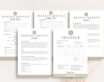 Sjabloon MUA-contract, contract make-upartiest, overeenkomst make-upcontract, bruidsmake-upcontract, bundel make-upserviceformulier, CANVA-sjabloon