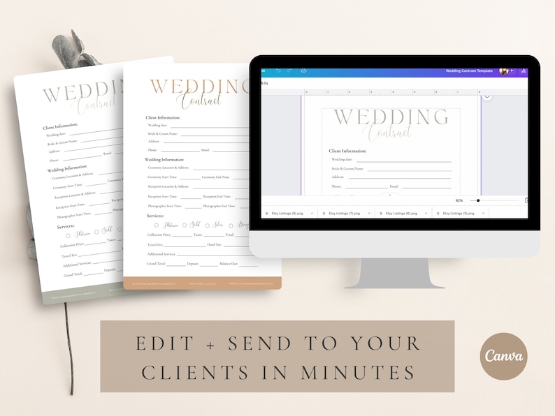 Wedding Photography Contract Template, Photography Forms, 5 page Contract Template,Photography Contract for Photographers,CANVA Template zdjęcie 4