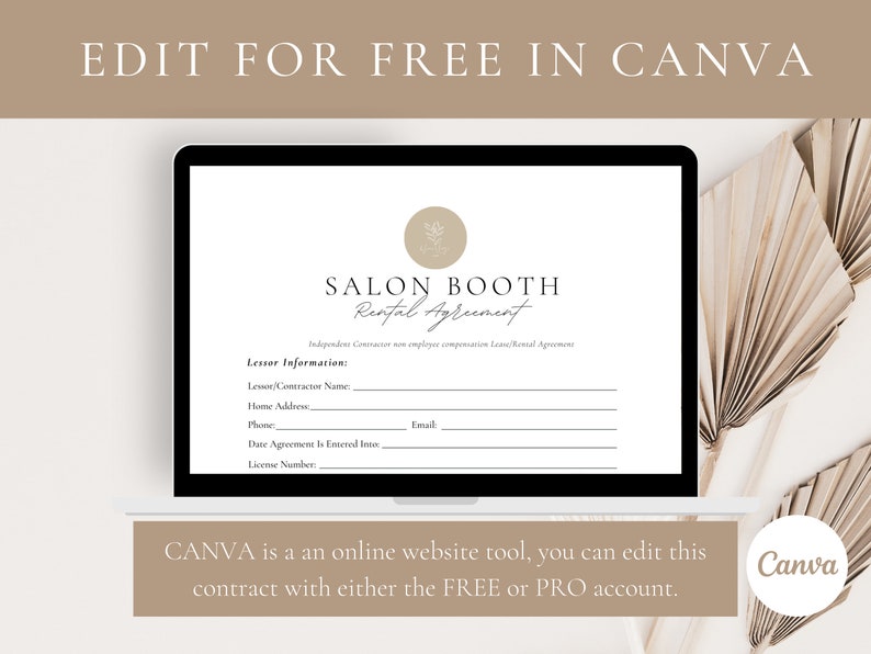 Professional Salon Booth Rental Contracteditable Booth Rental Etsy