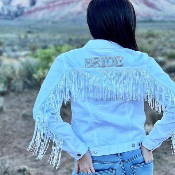 Personalized Fringe Denim Jacket Bachelorette and Bridal - Etsy