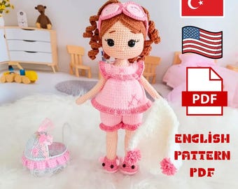 Patrón de crochet para muñeca Mia: Muñeca amigurumi en PDF (11,02 pulgadas, solo en inglés)