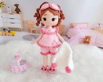 Handmade Crochet Amigurumi Doll, Pink Outfit