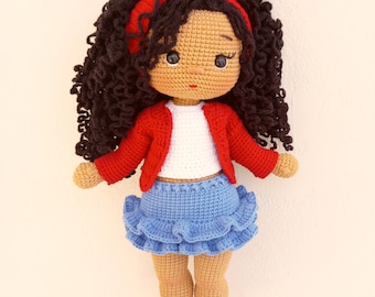 Handmade Crochet Amigurumi Doll: Curly Brunette, Removable Shoes