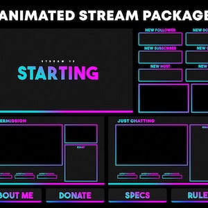 ANIMATED Twitch Overlay Pack | Cyan Pink Gradient Package | Stream Overlays Package | Aesthetic Twitch Pack