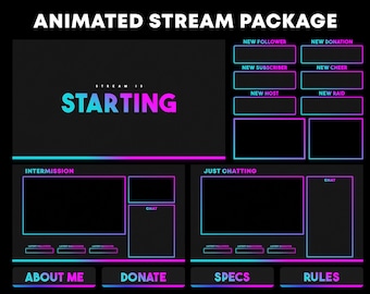 ANIMATED Twitch Overlay Pack | Cyan Pink Gradient Package | Stream Overlays Package | Aesthetic Twitch Pack