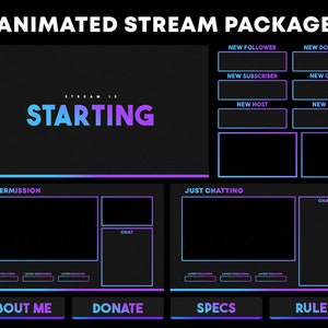 ANIMATED Twitch Overlay Pack | Blue Purple Gradient Package | Stream Overlays Package | Aesthetic Twitch Pack