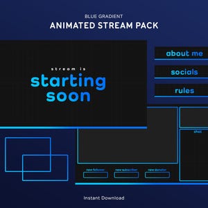 Blue Gradient Stream Overlay Package | Animated Twitch Overlays Pack | Cute, Aesthetic, Minimal