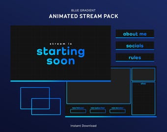 Pacchetto di sovrapposizioni di flusso con gradiente blu / Pacchetto di sovrapposizioni animate per Twitch / Carino, estetico, minimale