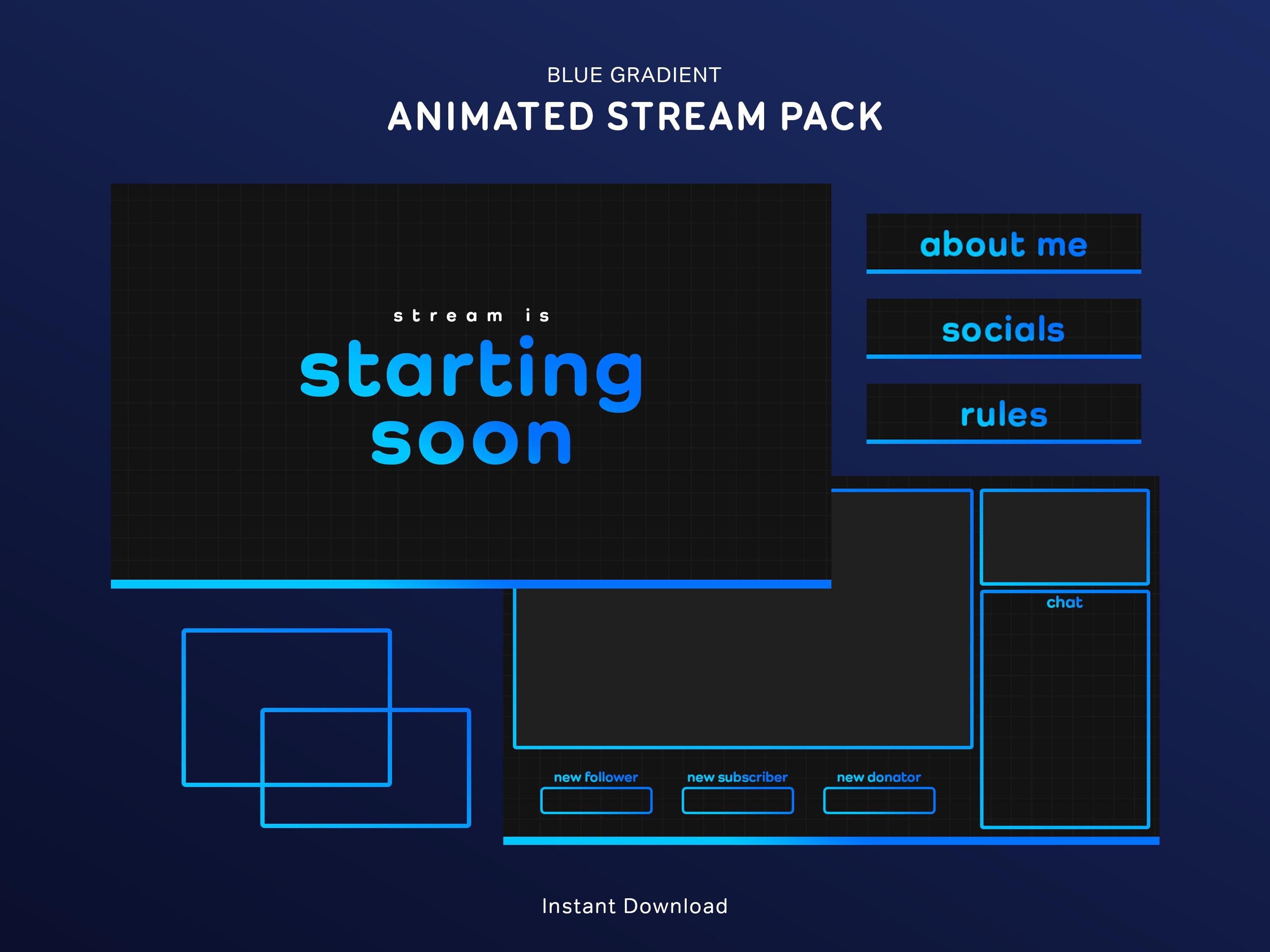 Blue Gradient Stream Overlay Package | Animated Twitch Overlays Pack ...