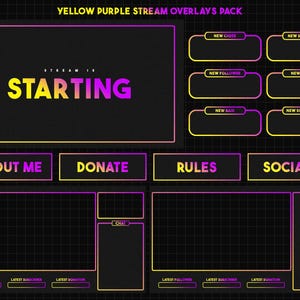 ANIMATED Twitch Overlay Pack | Yellow Purple Gradient Package | Stream Overlays Package