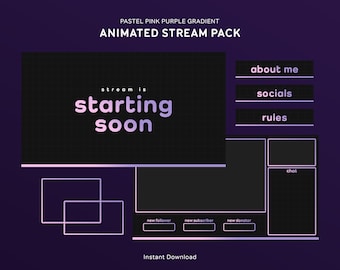 Pastell rosa lila Farbverlaufs-Overlay-Paket | Animiertes Twitch Overlays Paket | Niedlich, Ästhetisch, Minimal