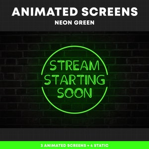 Twitch Stream Screens | Animated Neon Green Screens | Twitch Overlay Screens | Stream Starting Soon, BRB, Offline, Ending