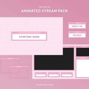 Pink Retro Stream Overlay Package | Animated Twitch Overlays Pack | Lofi, Computer Theme, Pixel, Aesthetic, Minimal